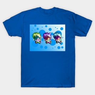 dark elf chibi sorcerers on a blue background T-Shirt